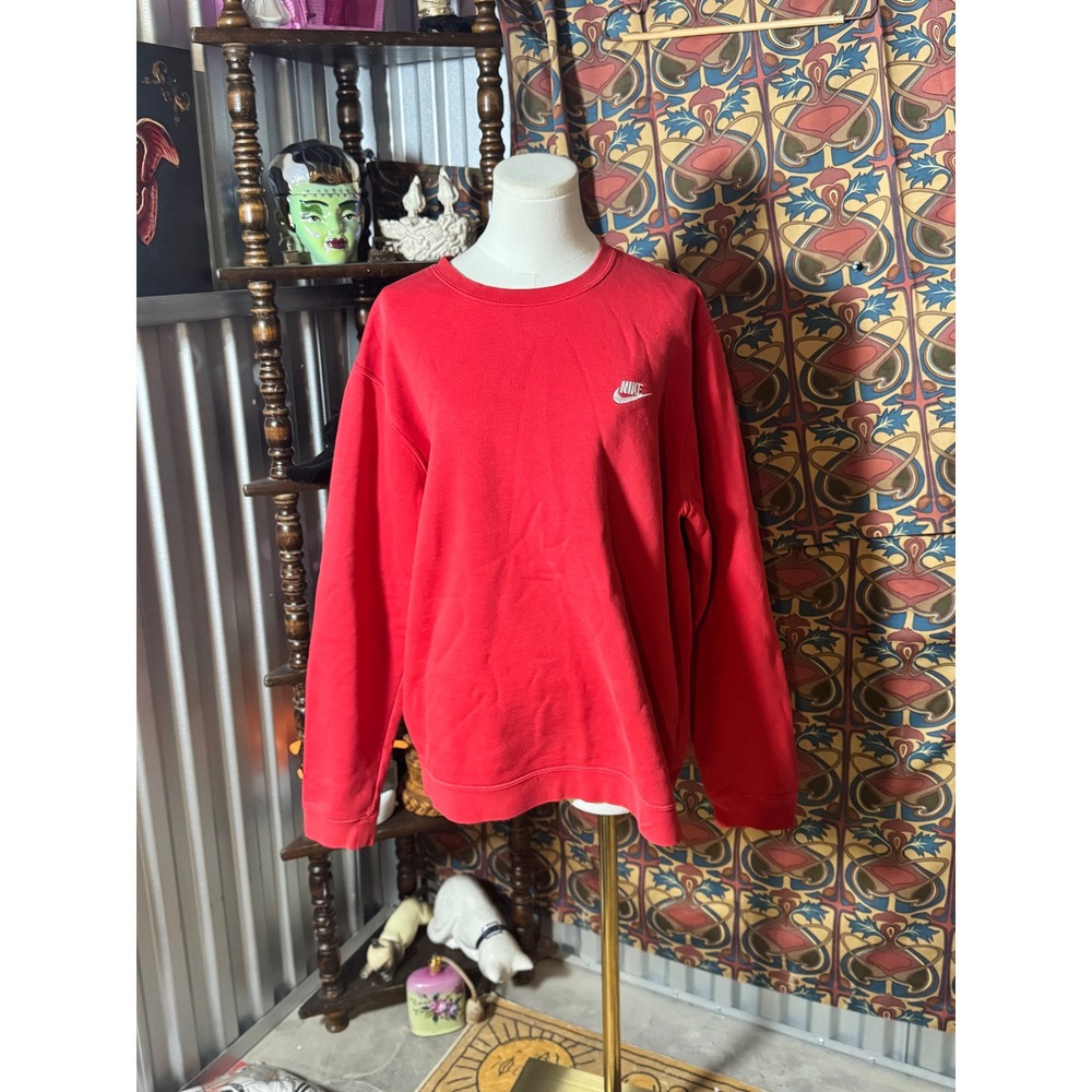 Nike Sweatshirt Mens XL Red Pullover Embroidered Logo Classic Crew Neck